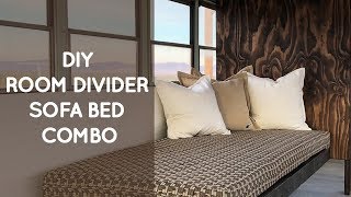 DIY room divider sofa bed combo for a school bus conversion