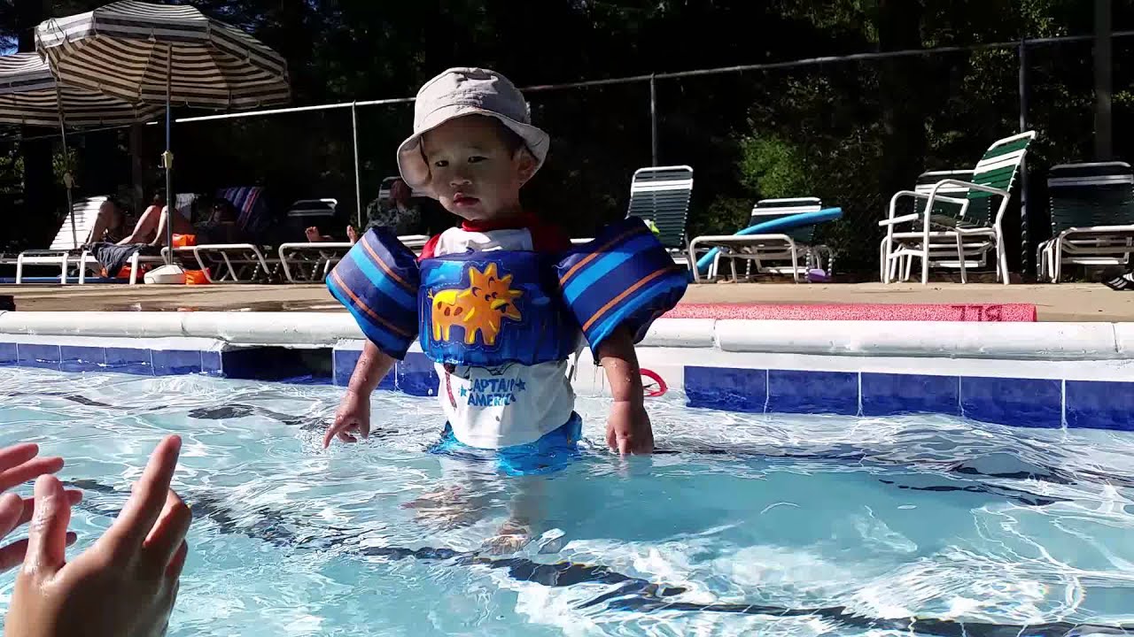 Baron swimming & jumping at the pool - YouTube