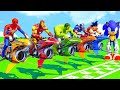 Spiderman, Hulk, Power Rangers Racing | All Superheroes Challenge Flying Motorbike Competition #99