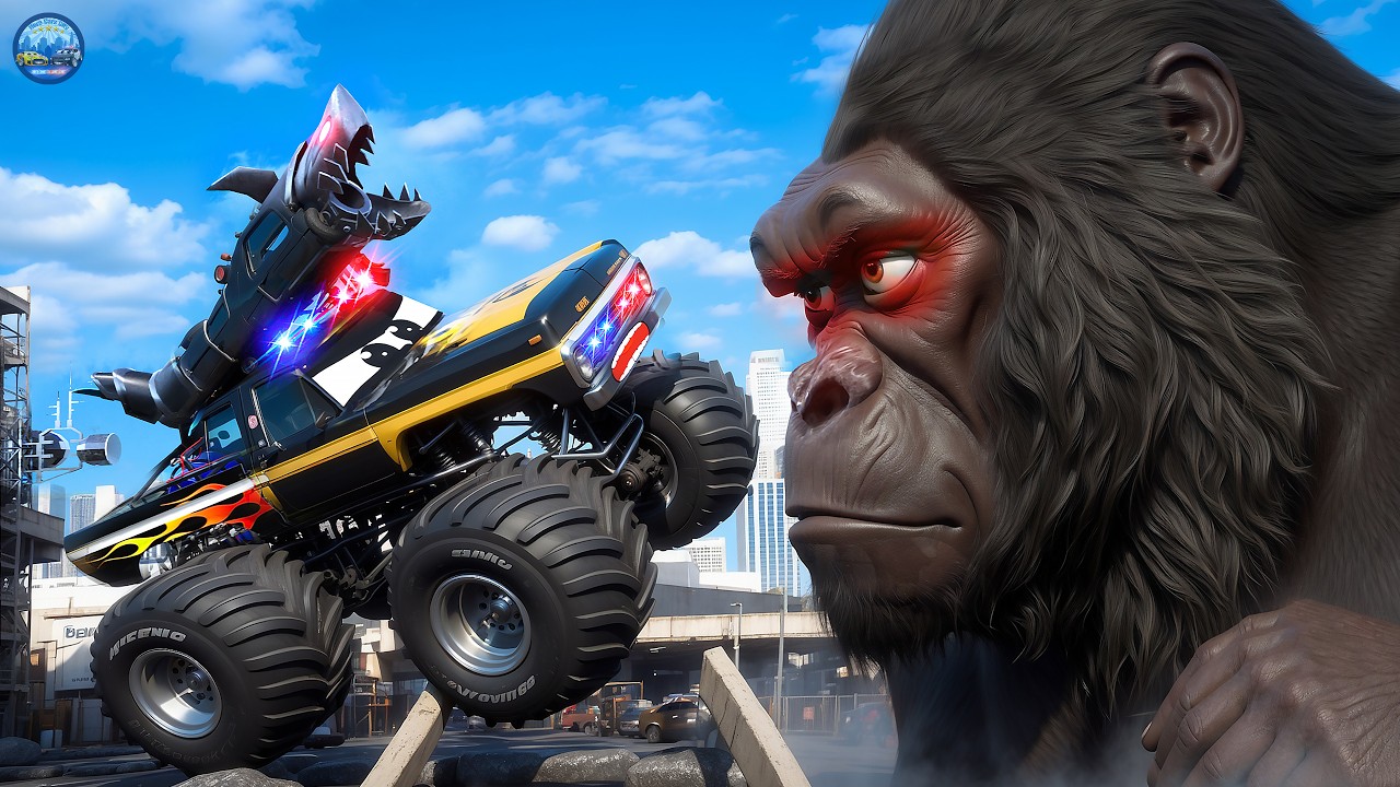 Kong vs Giant Police Monster Truck   City Heroes Police Cars Action Packed Rescue  Hero Cars Movie