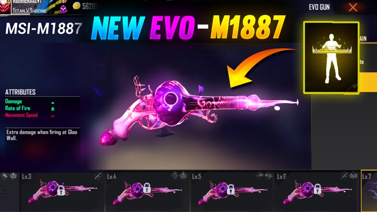 NEW M1887 GUN SKIN EVENT, NEXT EVO GUN FREE FIRE, NEXT EVO M1887 GUN SKIN