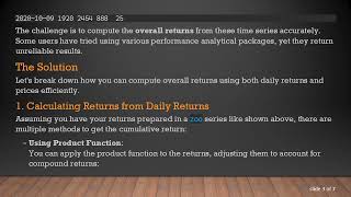 Understanding Zoo Series and Aggregate Returns in R Wealth