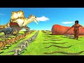 Dinosaurs revolt battle with King Spinosaurus VS Team Giant Worms + Anaconda + Crocodile - ARBS
