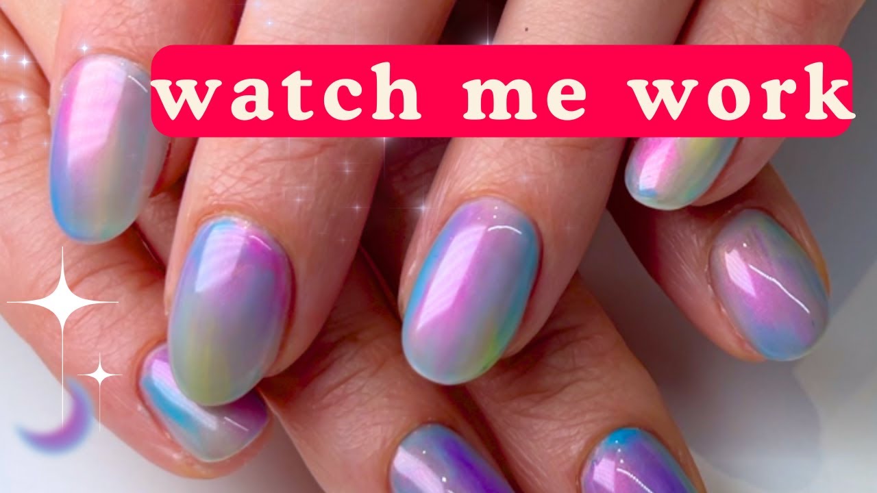 Видеоблог салона маникюра // ногти цвета радуги и ледяного блеска