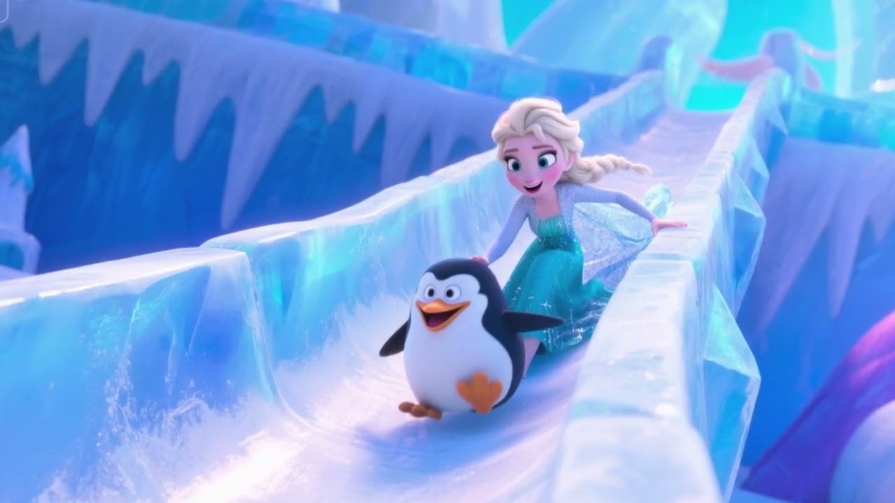 Frozen Elsa & the Giggly Penguin’s Hilarious Ice Slide Adventure