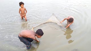 Little Boys & Girls Are Fishing With Nets Catching Fish With Net Expert Fishing Bd