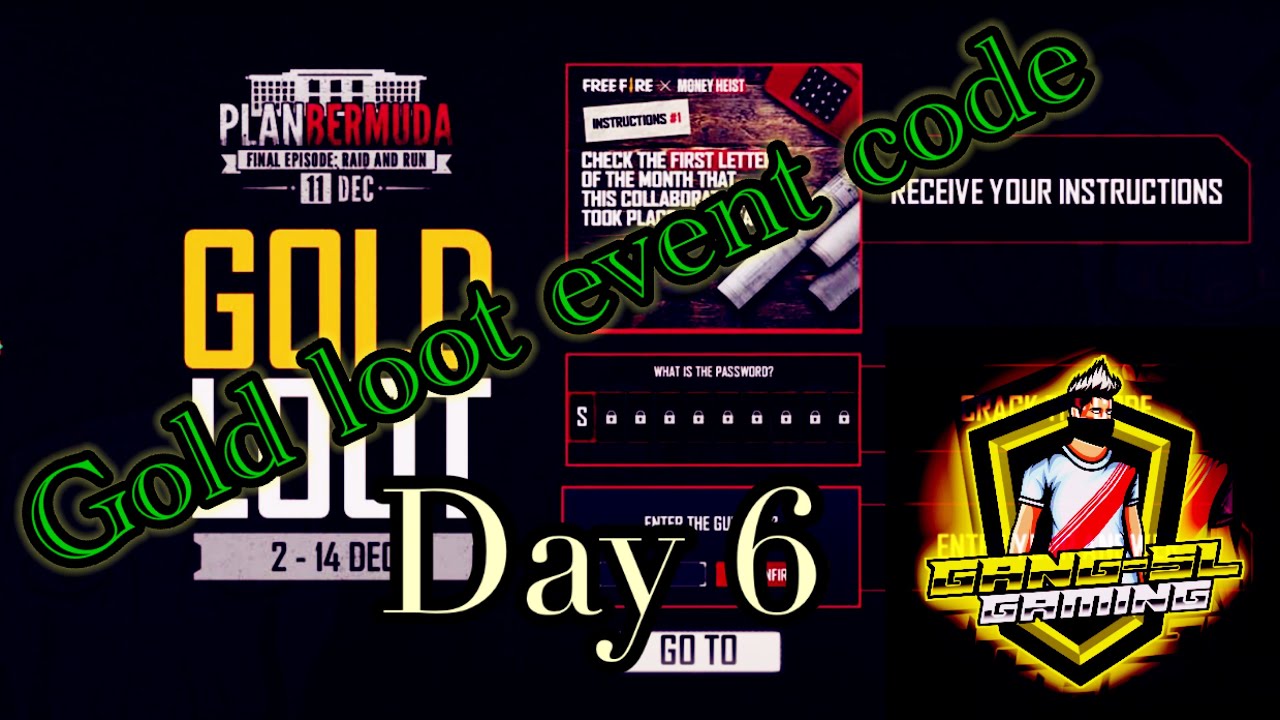Gold loot event | Day 6 | code | money heist event | gangsl yt