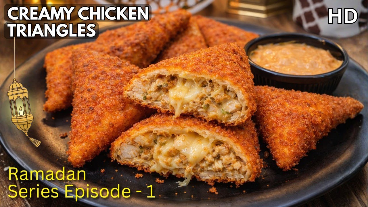Ramzan Iftar Special Chicken Cheese Triangles 😍 | Easy Creamy Chicken Snack | Episode - 1 #ramadan