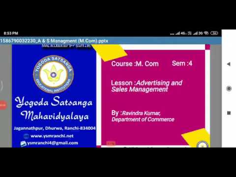 Lecture-01 | M.Com. Sem-04 | Advertising and Sales Management By Dr. Ravindra Kumar |  YSM