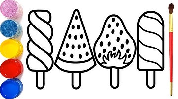 Cara Menggambar dan Mewarnai Es Krim Halaman | Glitter Rainbow Ice cream Coloring Pages For Kids