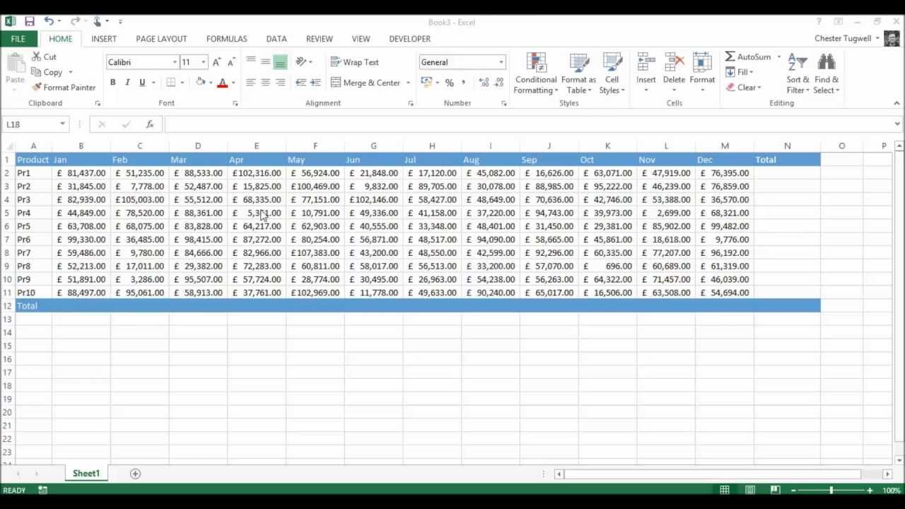 Excel AutoSum Trick: Subtotals for all Rows and Columns - 1 Click ...