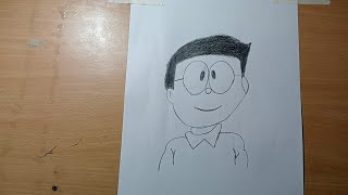 Drawing Nobita with pencil.