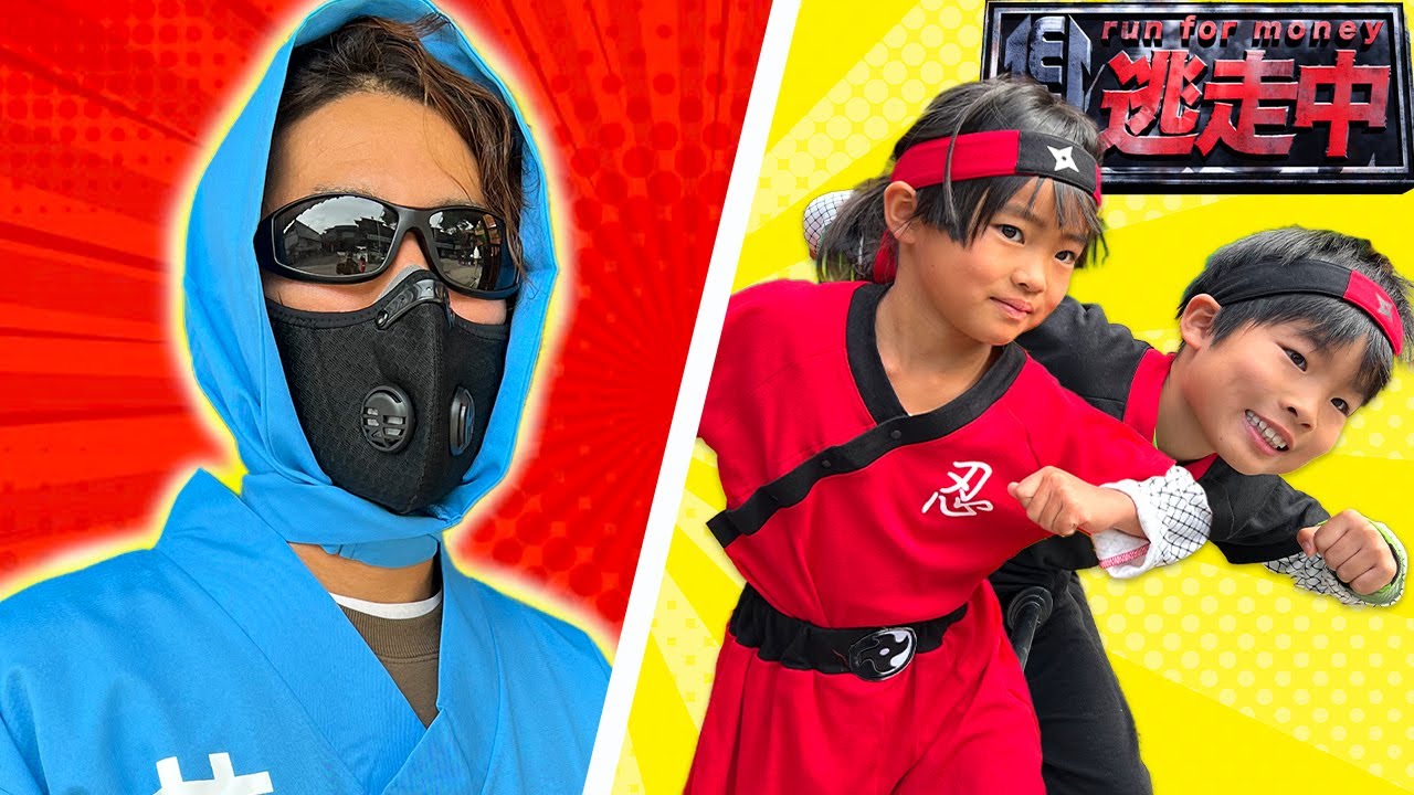 かえであーたんが逃走中！忍者ハンターから逃げ切ってミッションをクリアせよ！　Kaede and Ahtan Pretend Play Funny Hunter Chase Story　チビッ子忍者村