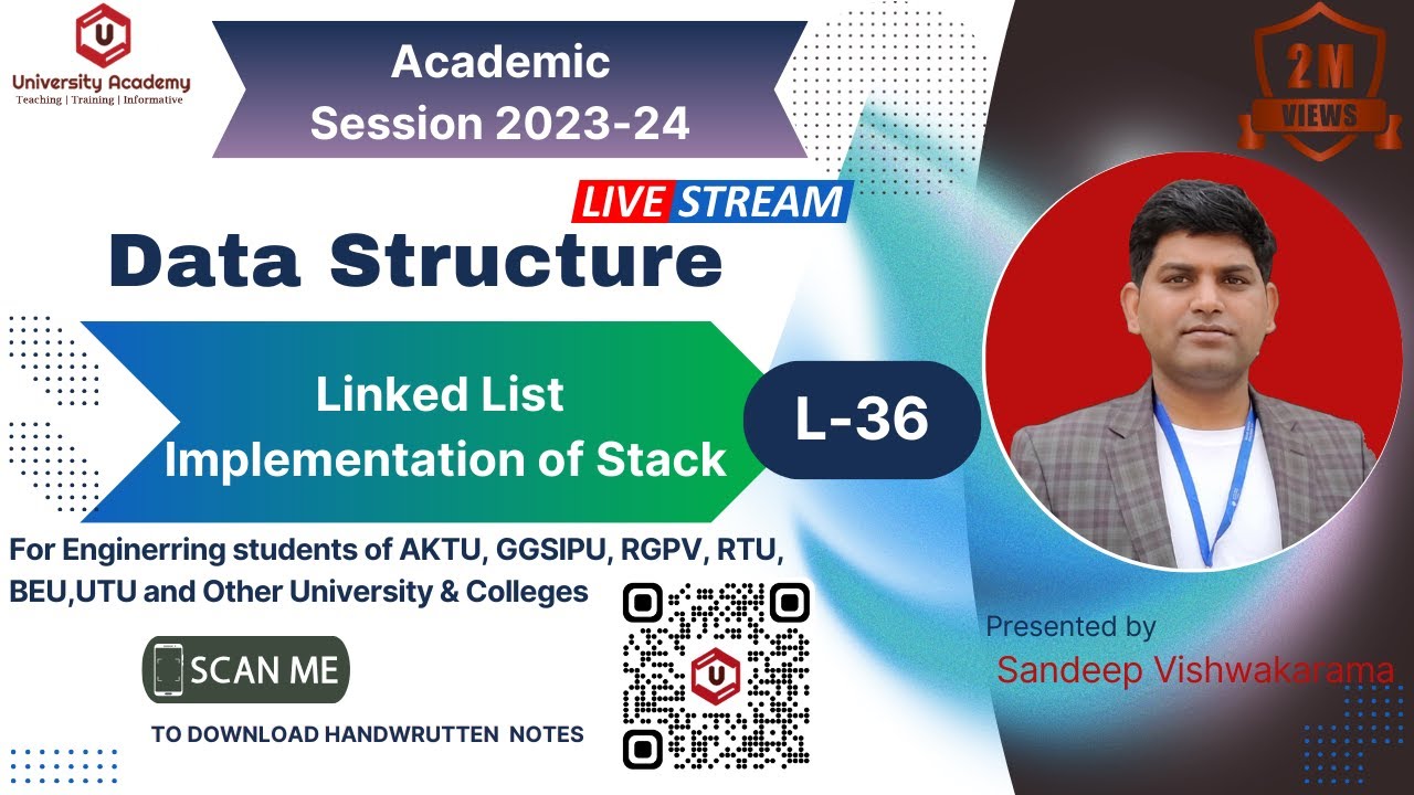 DSUC36: Linked List Implementation of Stack in C | Stack representation ...
