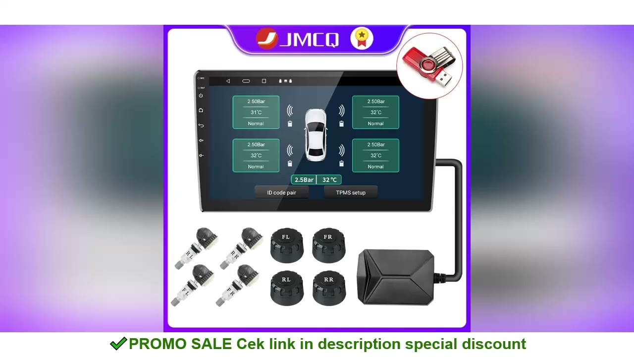 JMCQ USB Android TPMS Tire Pressure Monitoring System Display Alarm System Internal External 5 Senso