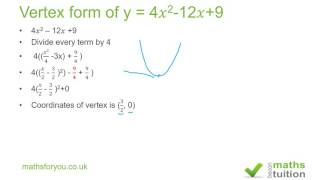 Vertex form of y = 4x^2 - 12x+9, GCSE(9-1), iGCSE