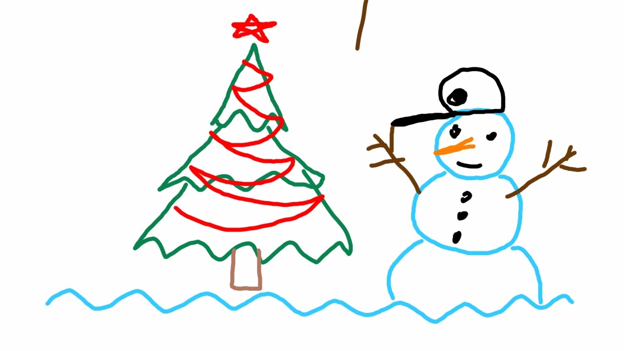 How To Draw Easy Simple Christmas Tree And Snowman Using Triangles And Waves