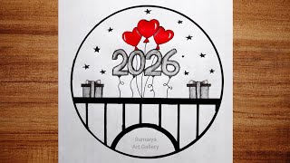 Happy New Year Drawing Easy New Year Celebration 2026 Drawing For Beginners 2026 Drawing