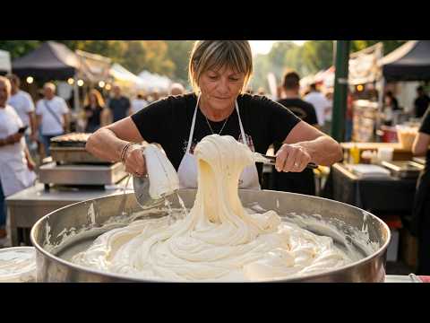 Italian Cream Cheese of Mascarpone, Blue Cheese and Milk. Street Food Fair