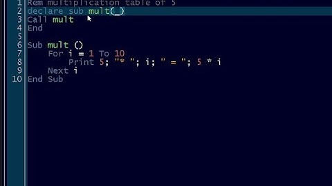 qbasic program to print multiplication table using sub module | 2082