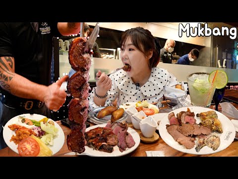 Mukbang | <strong>스테이크</strong> <strong>무한리필</strong>?!😆 텍사스 데 브라질 먹방 | 슈하스코, 브라질 전통 바베큐