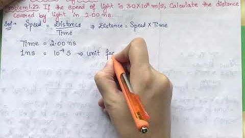If the speed of light is 3X10^8 m/s. Calculate the distance covered by light in 2.00 ns.