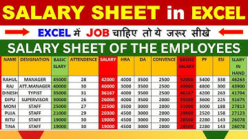 salary sheet in  MS Excel   D.A , HRA, PF, ESI, GROSS SALARY