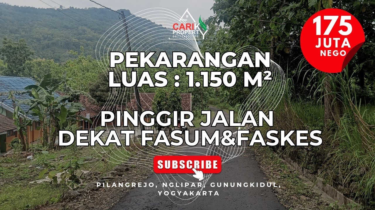 Tanah pinggir aspal 1.150 m², Di Nglipar Gunungkidul, dekat pasar dan jalan provinsi |175 juta nego