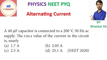 A 40 mF capacitor is connected to a 200 V, 50 Hz ac supply. The r.m.s value of the current in the ci