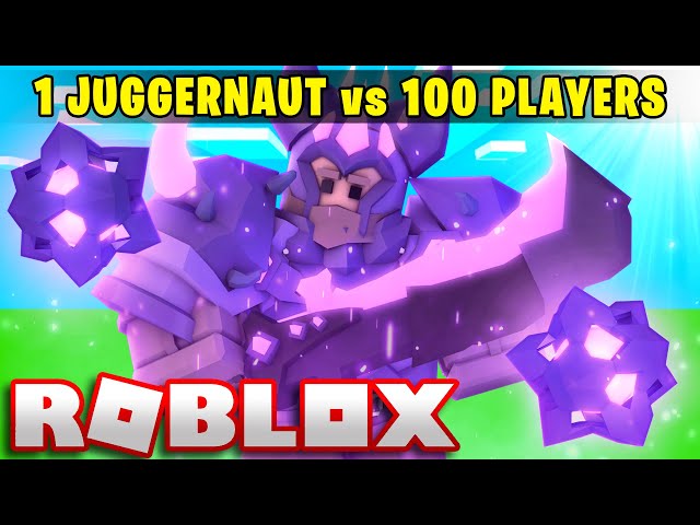 1 OVERPOWERED JUGGERNAUT vs 100 PLAYERS... (Roblox Bedwars) class=