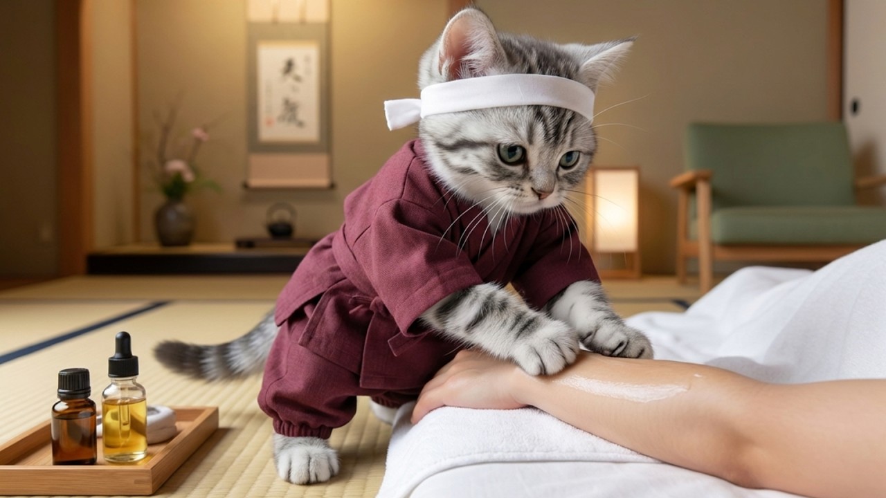 お疲れ様です!!癒やしのマッサージ屋さん修行!!ぽち の一日に密着🐱💆