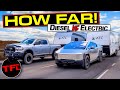 How far can a tesla cybertruck actually tow we compare it to a diesel truck