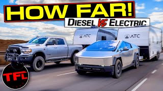 How Far Can a Tesla Cybertruck ACTUALLY Tow? We Compare It To a Diesel Truck! screenshot 4