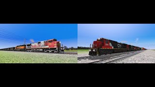 Trainz Runby: BNSF Ballast Train And CSX Manifest Train With CN Power (Bonus Planes)
