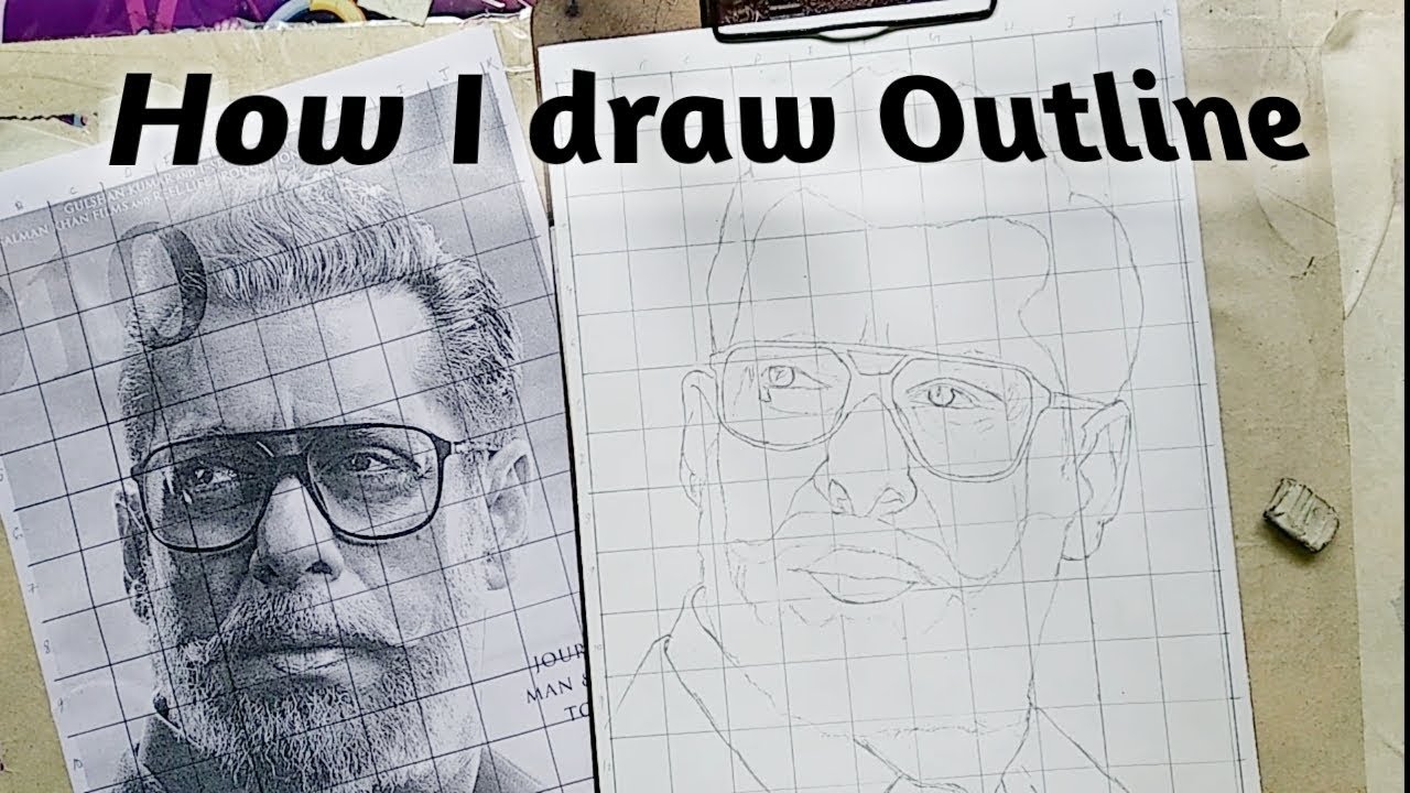 How I draw outline | Bharat Movie Salman khan | grid method | time ...