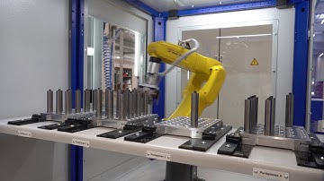 drag&bot and FMB Maschinenbau: Fanuc robot compact handling cell with OTEC Streamfinish machine