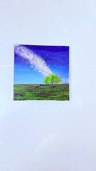 Blue Night Sky with Moonlight 💙🩵#shorts #minicanvas #ytshorts #aestheic #tree #painting #art #moon