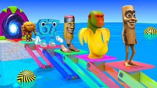 Long Slide Game With Cow Elephant Gorilla Hippopotamus Tiger - 3D Animal Game - Funny 3D Animals