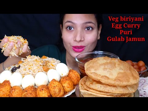 Spicy Egg Curry, Veg Biryani, Boiled Egg, Puri Asmr, Gulab Jamun | Huge Food Eating Mukbang