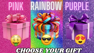 Choose Your Gift🤩💖🤮 3 Gift Box Challenge || Pink, Rainbow & Purple #pickonekickone #giftboxchallenge
