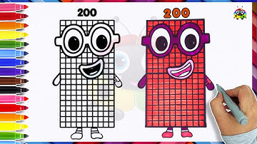 How To Draw NUMBERBLOCK 200 Coloring For Kids | Drawings & Coloring Tutorial For Kids & Toddlers