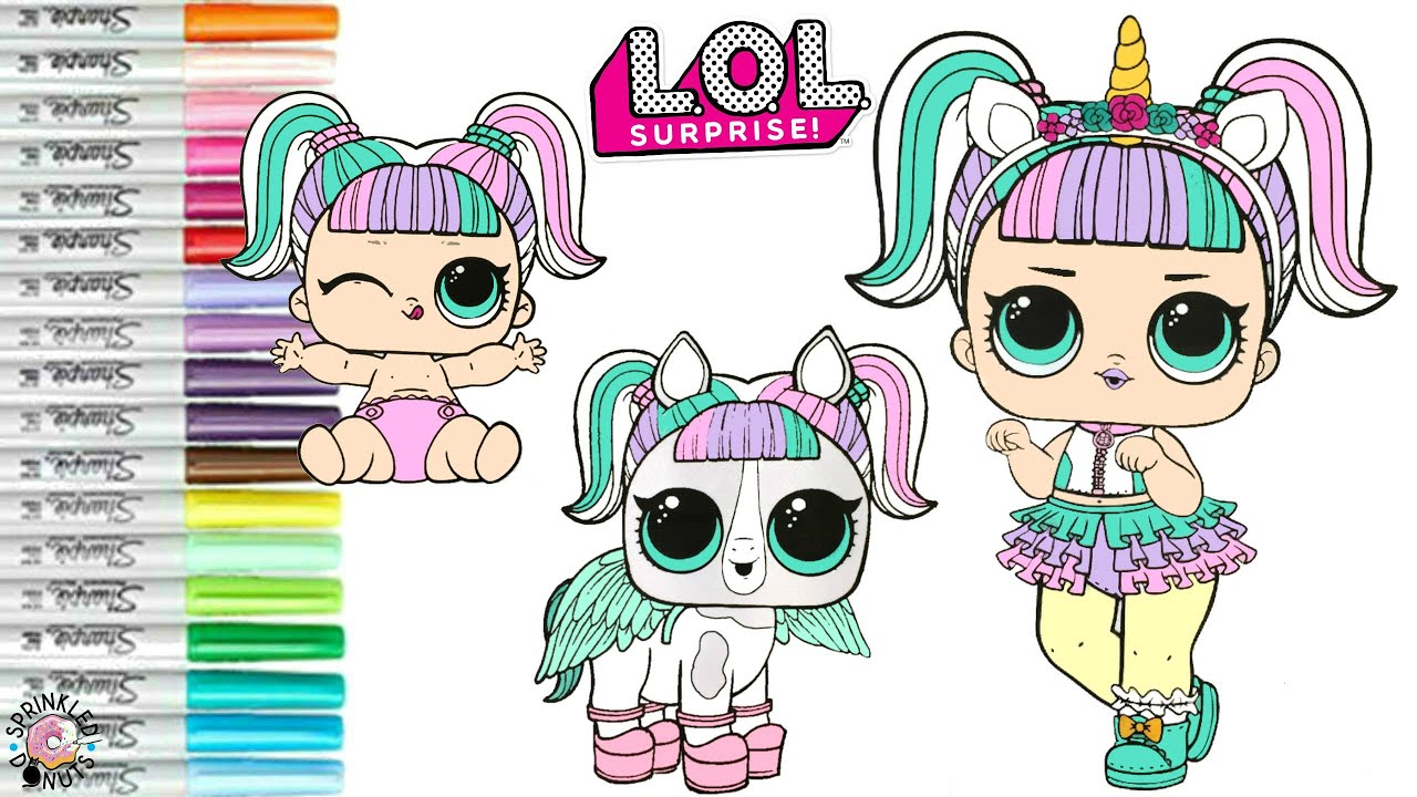 LOL Surprise Dolls Coloring Book Page Unicorn Family with Unipony