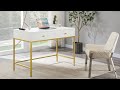 Superjare vanity desk with 2 drawers 47inch computer desk  white and gold