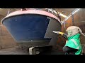 Removing rustpaintalgaeslime off this dutch barge repainting narrowboat restoration sandblasting