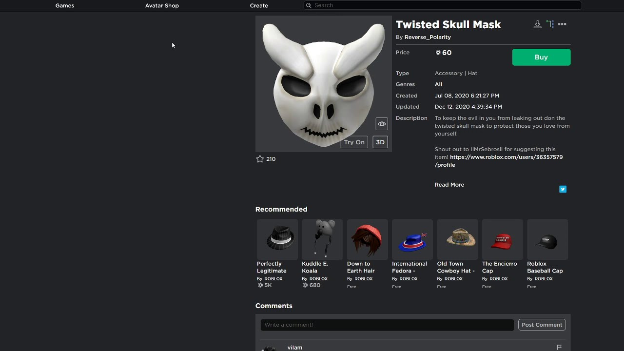 Twisted Skull Mask Holiday Lights Halo Roblox Youtube - wolf mask roblox