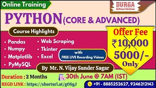 PYTHON (CORE &amp; ADVANCED) Online Training @ DURGASOFT