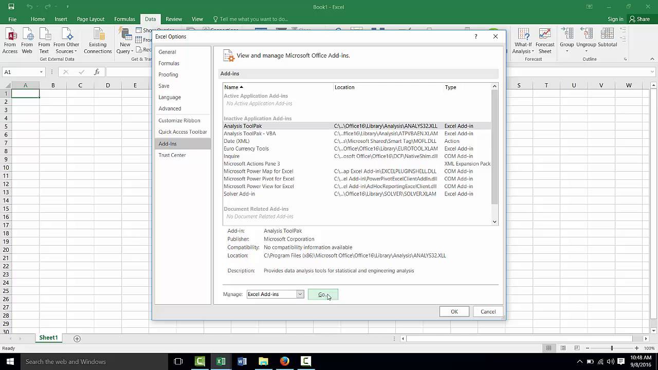 Installing Add Ins Excel 2016 YouTube Installing Add Ins Excel 2016 YouTube