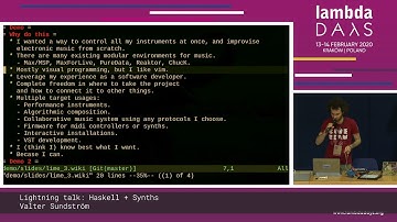 Lightning Talk - Valter Sundstrom - Haskell + Synths - Lambda Days 2020