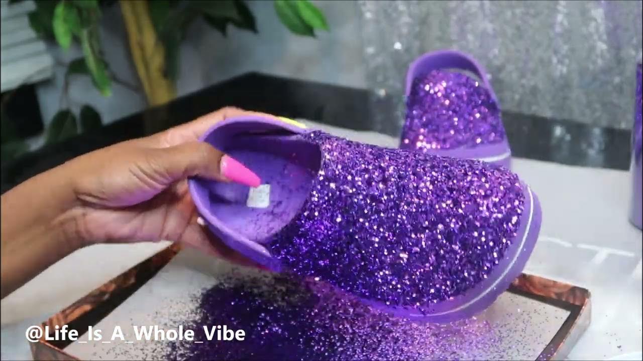 LV INSPIRED FABRIC ON GLITTER CROCS DIY VIDEO- TRYING OUT KRYSTAL