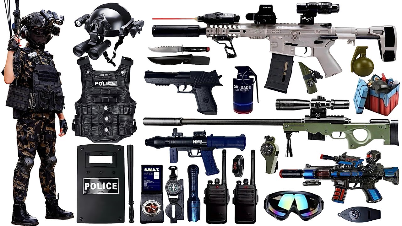 Unboxing special forces weapons toys, SLR assault rifles, AWM, goggles, walkie-talkies, grenades.